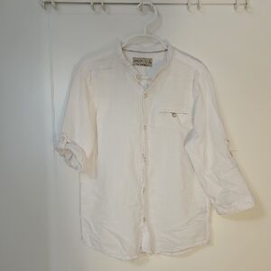 Zara Kids White 3/4 Roll Up Sleeve Button Down Shirt Boys Sz 9